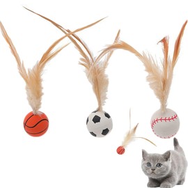 DEARING Feather Balls, Cat Toy, Play Alone, Set of 3, Cat Balls, Feathered Balls, Stress Relief, Lack of Exercise, Indoor Cats, For Cats, Training, Tracking, Hunting, Exercise, Basketball, Football,