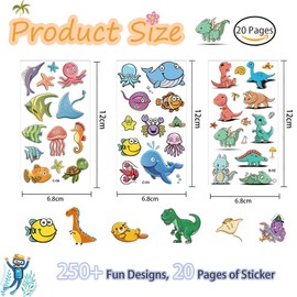 Temporary Tattoos for Kids, 20 Sheets Kids Temporary Tattoos - Waterproof & Long Lasting, Party Bag Fillers, 250+ Designs for Boys Girls, Party Favors, Birthday Gifts, Creative Play (Dinosaur)