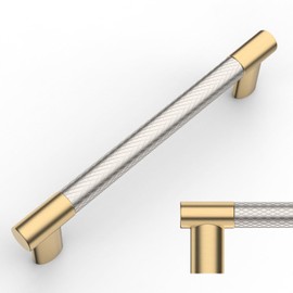 Amerdeco 10 Pack Brushed Nickel and Gold Knurled Cabinet Pulls 5 Inch Hole Center Brushed Brass Kitchen Cabinet Handles for Drawer Cupboard and Wardrobe ZH0038…