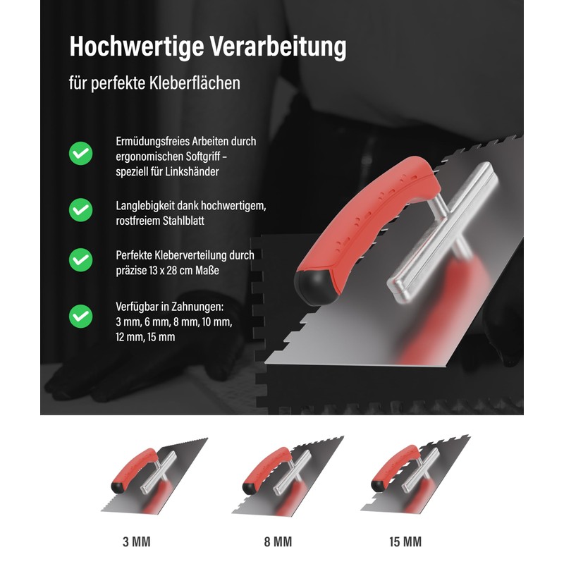 Karl Dahm® Soft Grip Toothed Trowel 3 mm for Left-Handed