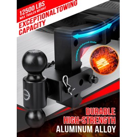 Adjustable Trailer Hitch, Fits 2-Inch Receiver, 6-Inch Drop/Rise Aluminum Drop Hitch, 2" and 2-5/16" Tow Balls,12,500 LBS GTW-Tow Hitch for Heavy Duty Truck with Double Anti-Theft Pins Locks