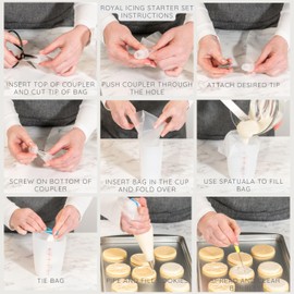 Bakerpan Royal Icing Tools Set, Royal Icing Cookie Supplies, Spatula, Piping Bags, Cup, Couplers, Bag Clamps, Piping Tips, Needle Scribes