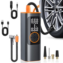 Tire Inflation Portable Air Compressor 150PSI,Digital Pressure Gauge, 25 Cylinder, Car Adapter,Precision Dual LCD Display and LED Lights,for Car/Motorcycles/Bicycles/Balls. (orange)
