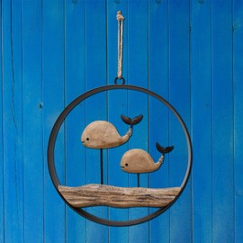 Waroom Home Rustic Wood Whale Decor Hanging Nautical Wall Decor, Wooden Whale Nautical Decor Beach Themed Decoration Coastal Decor Wall Art Decoration for Home Mediterranean Decor (Whale + Boat)
