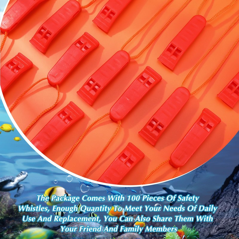 100 Pieces Emergency Whistle with Lanyard Safety Whistle Survival Whistle