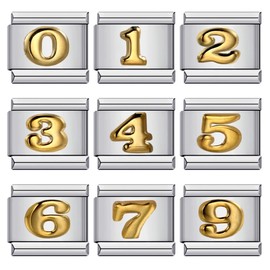 NOOFNO 9MM Golden Number Charm for Italian Charm Bracelet,DIY Italian Module Chain for Women (Number - 4)