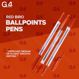 G4GADGET Nice Style Pack of 50 - Medium Tip Fluent Smooth Writing Black Biro Ballpoint Pens (Red)