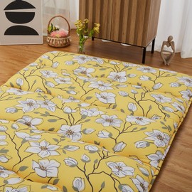 GarveeHome Japanese Futon Mattress, Full Size Futon Floor Japanese Style Floral Pattern for Floor, Tatami Mat, Sleeping Pad for Camping Travel, Magnolia