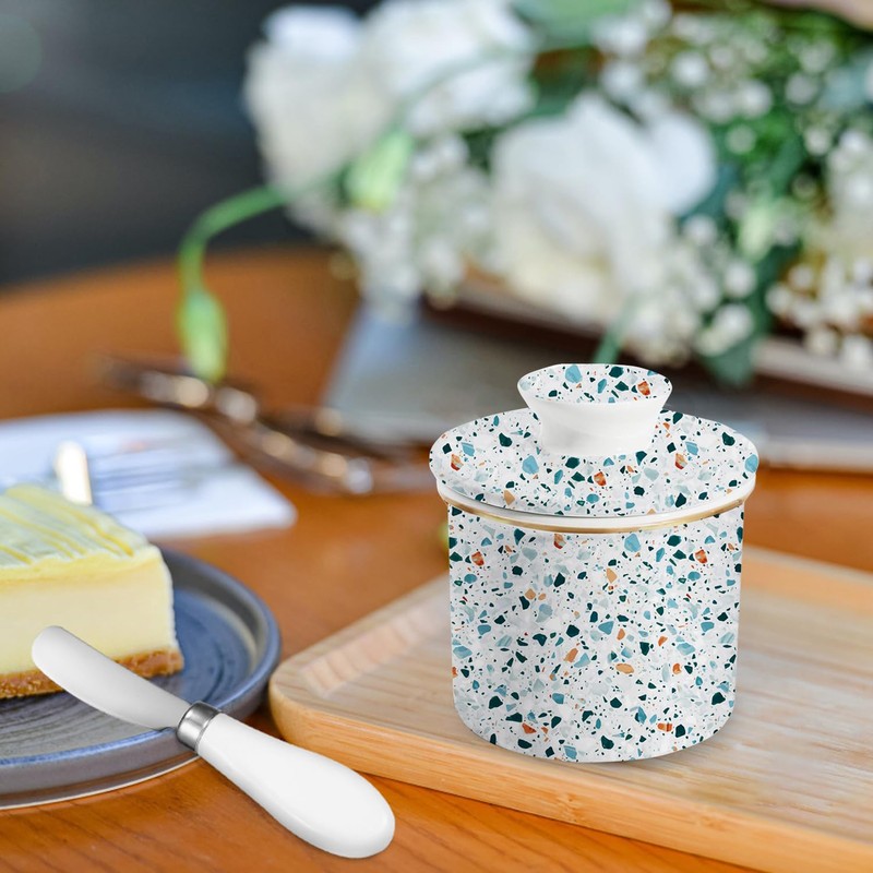 Butter Crock with Lid for Countertop,Ceramic French Butter Dish Keeper