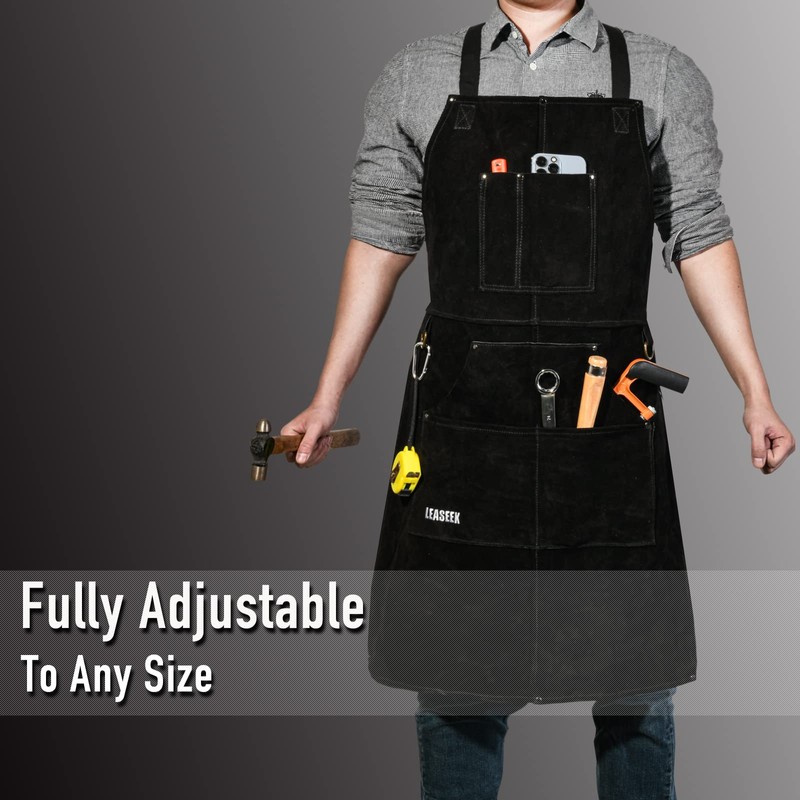 LeaSeek Leather Welding Apron,Heat & Flame-Resistant Heavy Duty Work Aprons