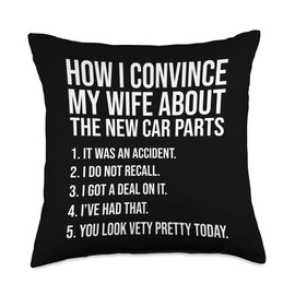 Design by A Car Lover How I Convince My Wife Funny Guy Car Enthusiast Throw Pillow, 18x18, Multicolor