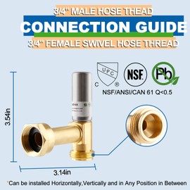 AquaNeurk 2Pcs Stainless Steel Water Hammer Arrestor, 3/4 Inch MHT x 3/4 Inch Swivel FHT Angle Tee Hammer Arrestor, Thread Connection Applicable For Garden Hose, Sprinkler, Washing Machine