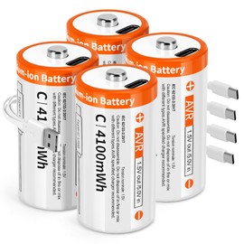 TEMIBATT Rechargeable C Batteries 1.5V 4100mWh Li-ion Battery Pack - 4 Count, High Capacity for Toys, Flashlights, Remote Controls
