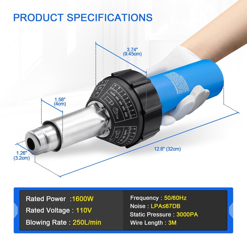 Hot Air Plastic Welder 1600W Plastic Welding Roofing Kit 110V,