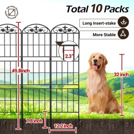 ZXMOTO Garden Fence Fencing Fence Panels 12.2in (L) x 49.8in (H) Panel Border Animal Barrier Fence Flower Bed Fencing Garden Decorative Border 10 Packs Yard Fence Dog Fence 10 Packs Rustproof (Line)