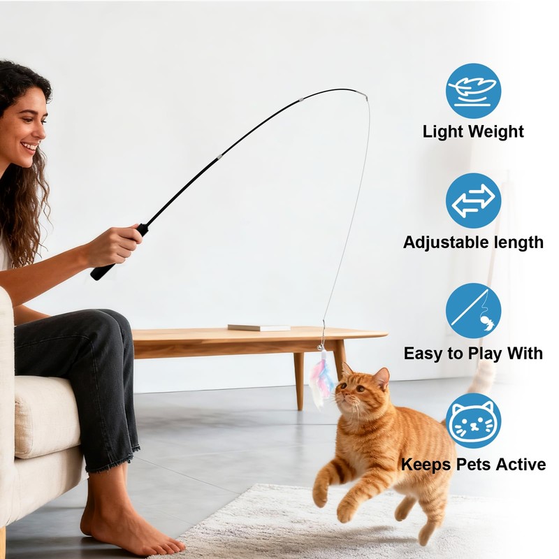 Goosheep 8 Pack Cat Wand Toy Cats Toy (2 Solid