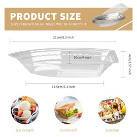 piopiocoing 50 Pack 8 oz Disposable Plastic Banana Split Boats, Plastic Ice Cream Sundae Bowls, and Clear Disposable Boat Shaped Dessert Plates for Party, Fruit and Wedding