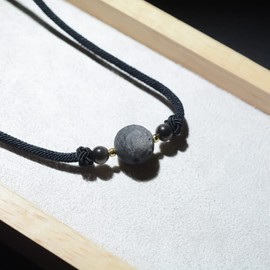 YIGEDAN Handmade Braided Natural Gold Obsidian Necklace with Adjustable Cord and Lunar Beads