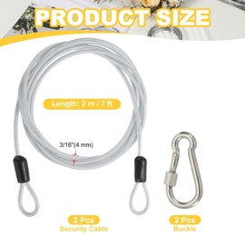 PATIKIL Security Cable 7 ft x 3/16" (4mm), 2Pcs Braided Stainless Steel Coated Safety Wire Rope with Double Loop for Travel Luggage Bicycle Lock Cable, Transparent