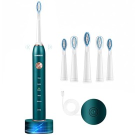 SANGKEE Cepillo de Dientes Eléctrico Potente Limpieza Sónica, 6 cabezales de cepillo Duponts, 5 modos, Carga rápida de 3 horas para 45 días de uso, Motor de 38,000 VPM, Cepillos de dientes sónicos recargables blanqueadores para adultos y niños (verde)