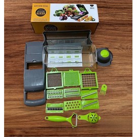VIVIDUS 16 in1 pro vegetable chopper, professional mandoline slicer, onion chopper, fruit and vegetable slicer with container, vegetable and fruit chopper, Onion cutter, Kitchen gadget, Medium, Green