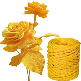 15Yard Raffia Paper Ribbon, 4mm Paper String Colorful Twisted Craft Rope Wrapping Ribbon for DIY Making Flower Basket, Gift Wrapping,Party Decor (Yellow)