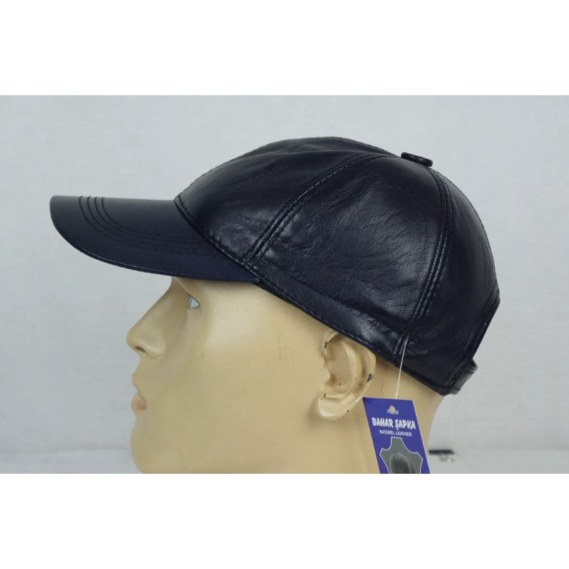 Bahar NAVY 100% GENUINE LAMBSKIN LEATHER Baseball Cap Hat Biker