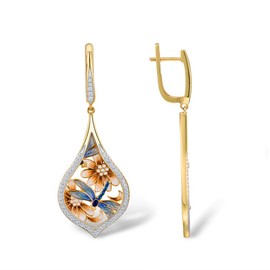Santuzza 925 Sterling Silver Enamel Dragonfly Flower Earrings Cubic Zirconia 14K Gold Plated Drop Earrings for Women