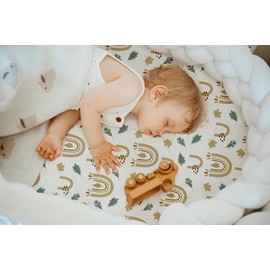 Gllquen Baby Bassinet Crib Sheets Set, Breathable Cozy Fitted Mattress Sheet, Elastic Travel Crib Fashionable Floral Pattern, Standard Cradle Safe Sheets for Baby Boy Girls 32"X16" (Cute Rainbow)