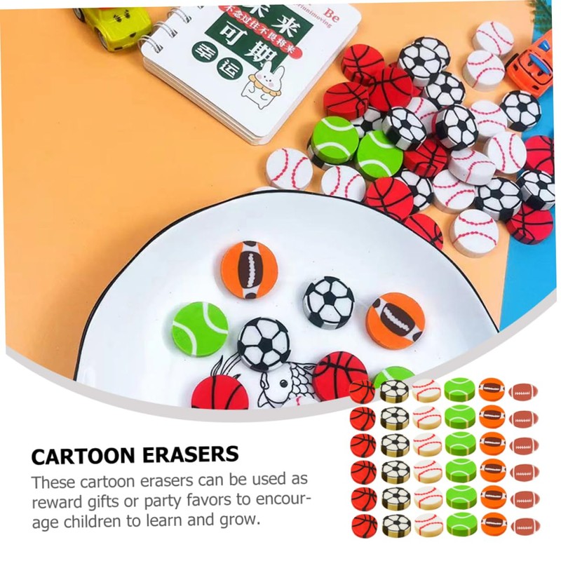 SAFIGLE 90 PCS Multifunctional Erasers Delicate Sports Ball Erasers Portable