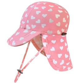 weVSwe Baby Swimming Hat UV Girls Sun Hat Newborn with Cord UPF 50+ Summer Neck Flap Cap Pink Heart 2-3 Years