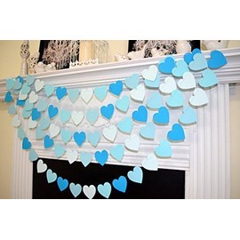heart garland, heart decorations, blue hearts, heart banner, baby boy shower decoration, baby shower decor, room decor, hearts