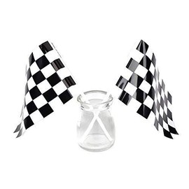 Fun Central 72 Pieces - Black & White Plastic Racing Flags in Bulk - Checkered Flags for Race Car Parties and Sport Events