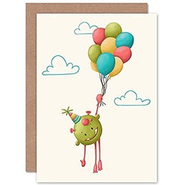 Wee Wild Monsters Hugo Balloons Sealed Greeting Card Plus Envelope Blank inside