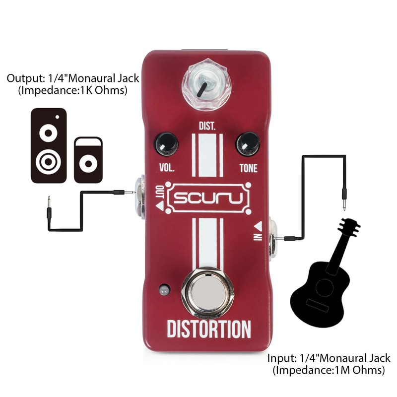 xinyee SCURU Guitar Distortion Effects Pedal DIST/VOL/TONE High Gain Amps