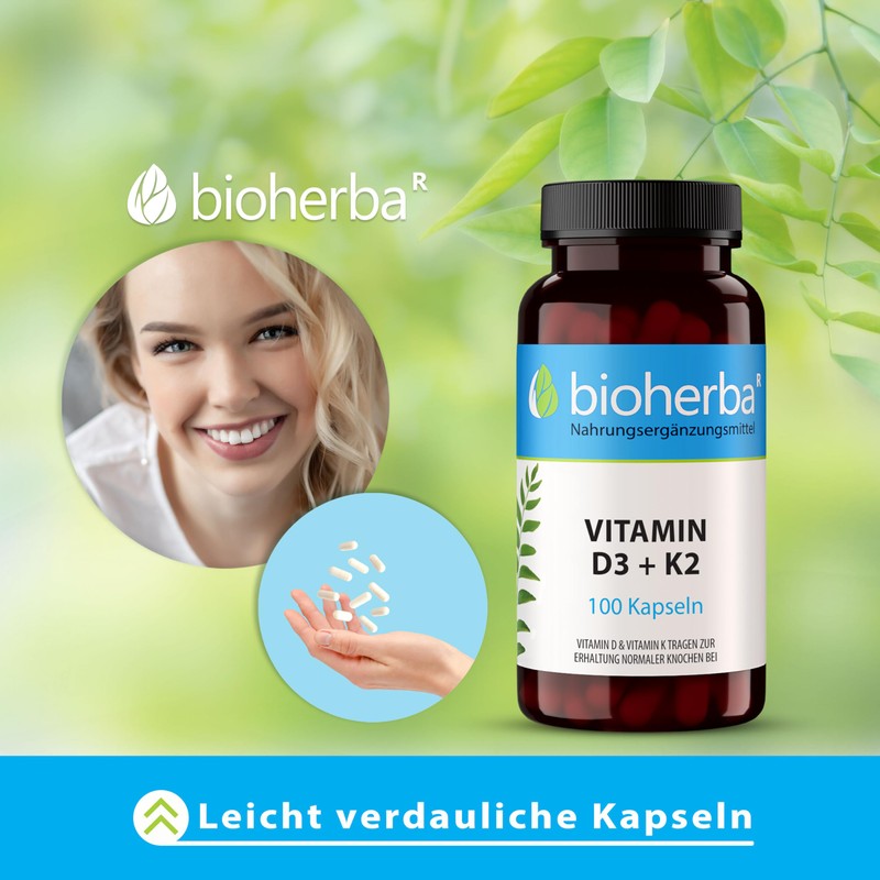 Vitamin D3 K2-100 Kapseln von BIOHERBA | Hochdosiertes Supplement für