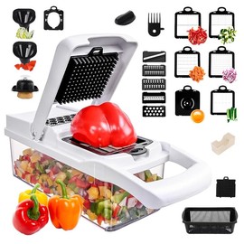 Vegetable Chopper 22-in-1, 8 Blade,Onion Mincer, Cutter, Dicer, Egg Slicer with Container,1.3L Capacity French Fry Cutter Potatoe Slicer, Home Essentials & Kitchen Gadgets