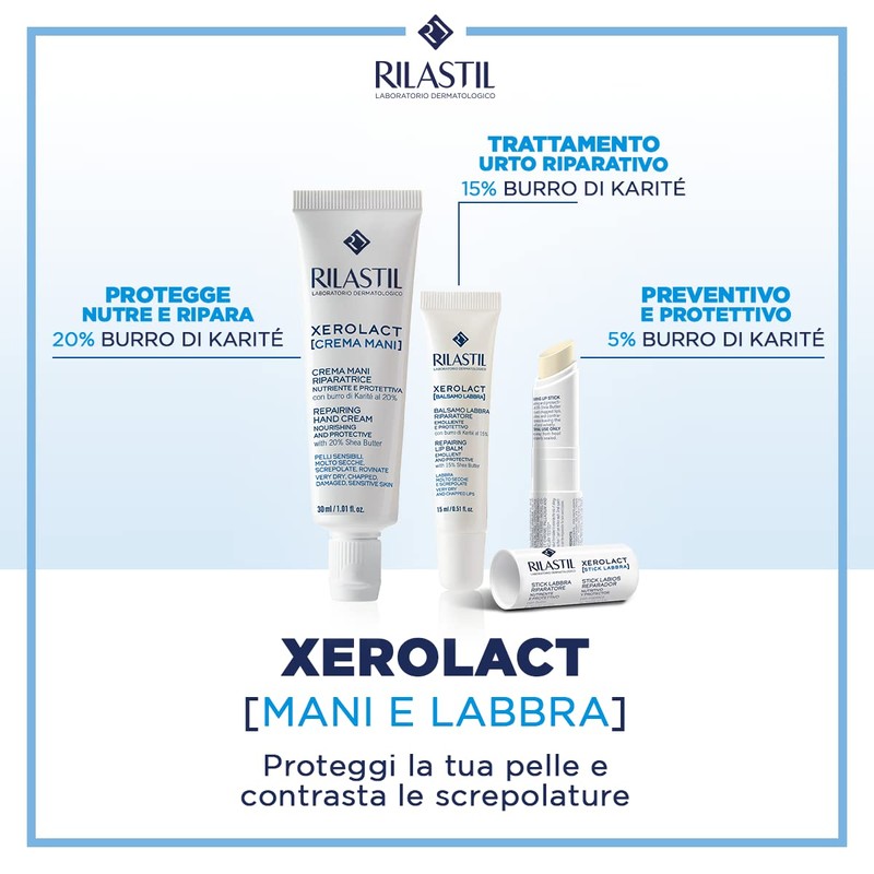 Rilastil Xerolact Lip Balm, Nourishing and Protective, with Shea Butter,