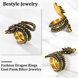 Bestyle 18K Gold Plated Dragon Rings for Men Women Concrete Dragon Wrap Ring Cocktail Party Statement Biker Rings Retro Jewelry, Size 13