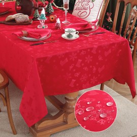 Honellaty Christmas Rectangular Tablecloth, Spillproof Wrinkle Resistant Jacquard Table Cloth with Christmas Holiday-Themed Patterns for Dining Room & Holiday Decoration (Red,60" x 84" (6-8 Seats))