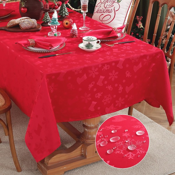 Honellaty Christmas Rectangular Tablecloth, Spillproof Wrinkle Resistant Jacquard Table Cloth