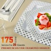 175 Count Silver Dinnerware Set for 25 Guests, Disposable Square