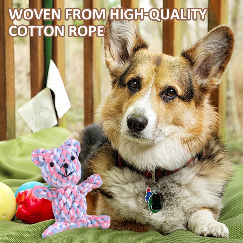 MEMOFYND 1 Piece Hand Knitted Bear Teething Toy for Puppies,