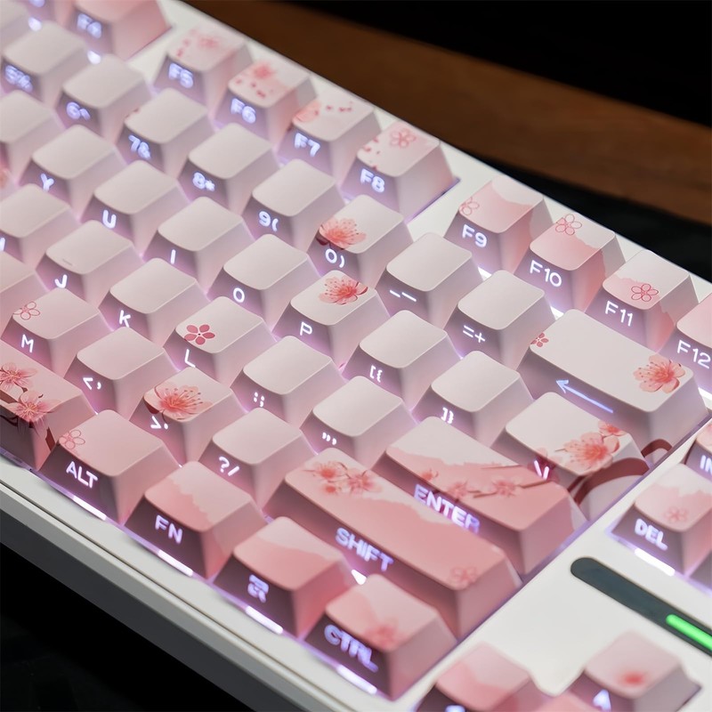 ZMX Cherry Blossom Pink Keycaps,Side Printed Shine Through Keycap PBT