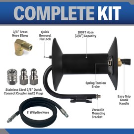 ESSENTIAL WASHER Pressure Washer Hose Reel 100 FT Kit | 4000 PSI Power Washer Hose Reel | Made For 3/8" Hose | 8 FT Whip Line | Comes With Additional Accessories | (Assembly Required)
