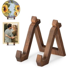 QOTSTEOS Plate Display Stand, Wooden Plate Holder Decorative Easel Frame Holder Display Board Rack for Photo, Platter, Recipes, Picture(COLOR:Brown)