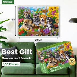 300 Piece Puzzles for Adults,Fun Puppies Puzzle for Adults Teens,Large Piece Cute Dogs Jigsaw Puzzle for Kids Ages 8-10 10-12,Glossy Sturdy Pieces,Challenging Family Game Great Gift Idea,20.5 x 15 in
