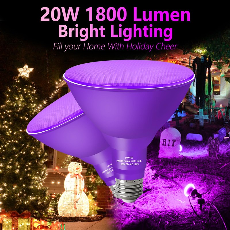 LOXYEE PAR38 Flood Purple Light Bulbs,4 Pack Dimmable,E26 Base Purple