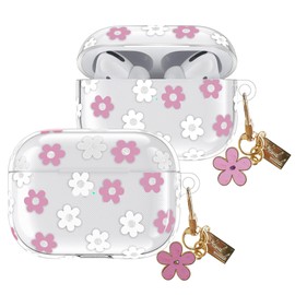 ECZOIL Cute Case Compatible for AirPods Pro 2nd/1st Generation, Cute Pink Flower Floral Soft Clear TPU Headphone Protective Case with Flower Keychain-Pink Flower