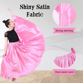 Girls Satin Ankle Length Swing Dance Full Circle Dance Skirt for Belly Dance Folk and Praise Dresses (US, Alpha, One Size, Regular, Long, White)